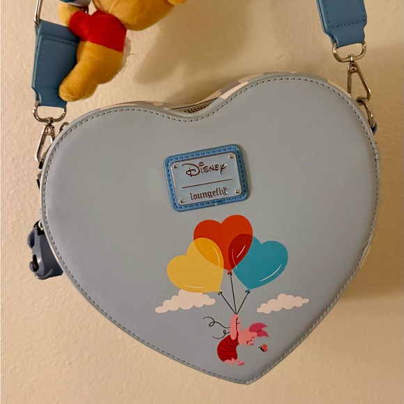 Winnie the Pooh Floating Balloons Heart Crossbody Loungefly Bag - Picture 2 of 3